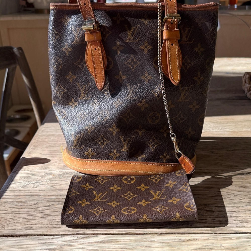 Louis Vuitton Brown and Tan Monogram Tote with Pouch